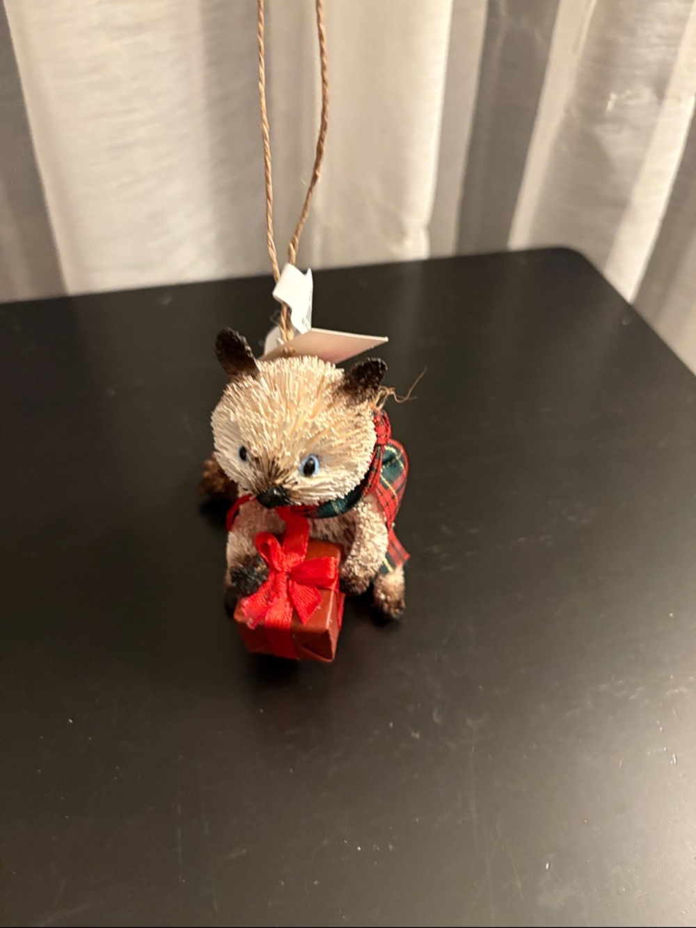 Pottery Barn Beige Fox Ornament with Plaid Scarf